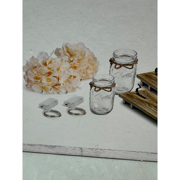 Hanging Mason Jar Sconces Set LED Fairy Lights Silk Hydrangea Flowers Decor READ - Picture 4 of 9